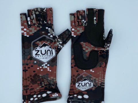 Red Modern Camo Fishing Gloves
